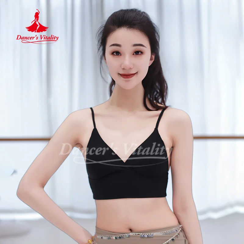 BellyDance-kleding voor dames, sexy top met V-hals en ingebouwd borstkussen voor volwassenen en meisjes, Oosterse dansoefenkleding