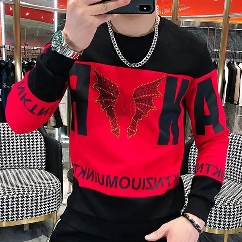 Stylish Loose Spliced Printed Letter Diamonds T-Shirt Men's Clothing 2023 Autumn New Casual Pullovers Tops All-match Tee Shirt