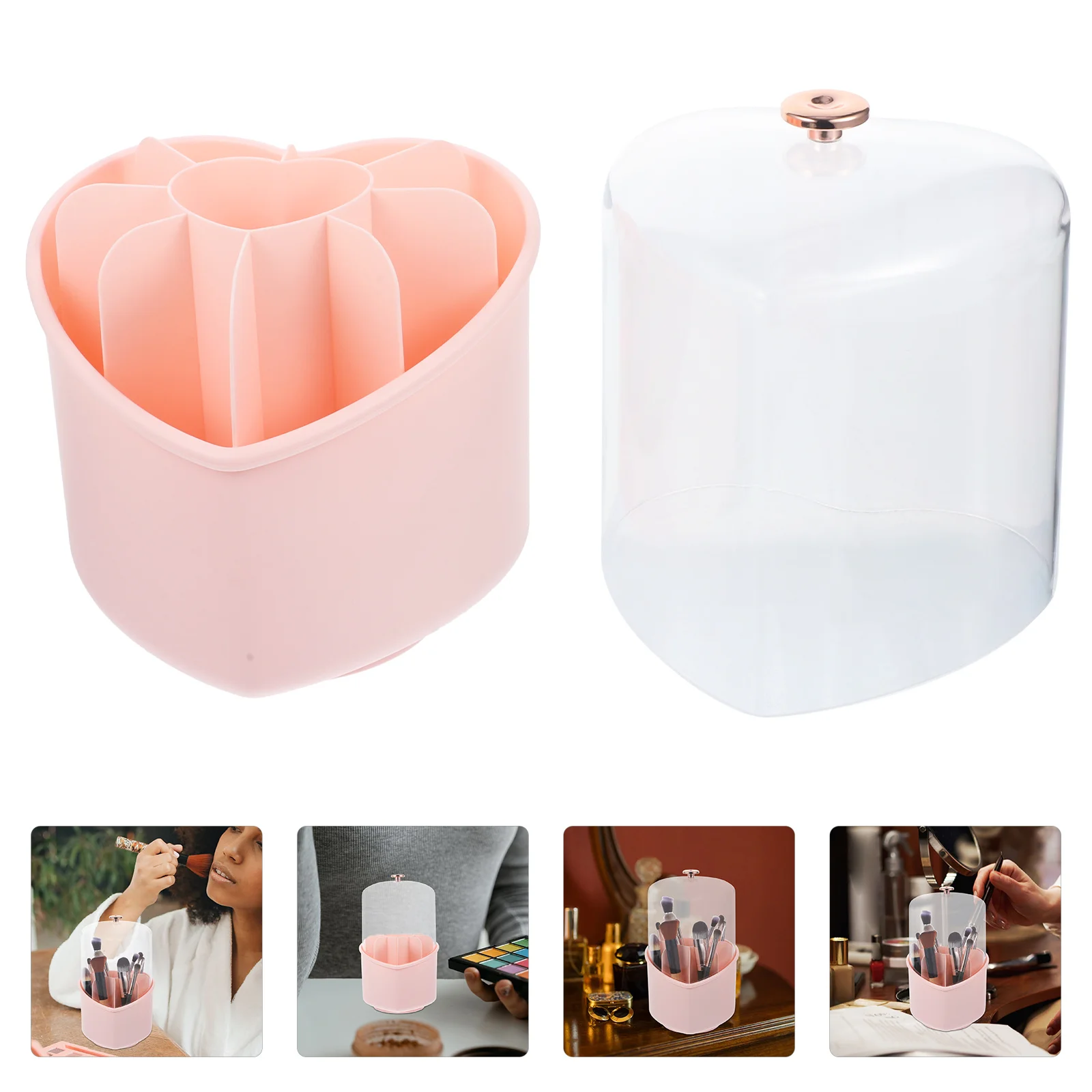 

Heart Brush Holder Lid Desktop Storage Organizer Makeup Brush Container Office Pen Holder Multifunctional Plastic