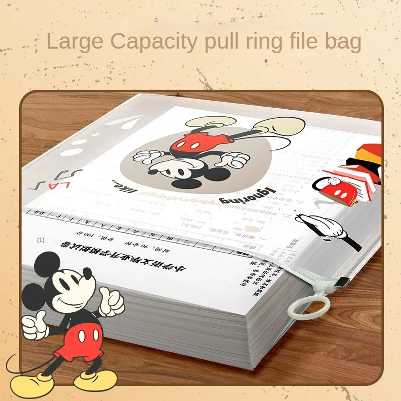 A4 Disney Mickey Folder Zipper Pouch Cartoon Anime Document Bag astuccio impermeabile Test Paper Storage Bags forniture per ufficio