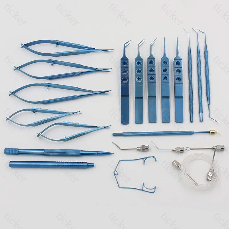 Ensemble d'instruments ophtalmiques, 21 pièces, alliage de titane/acier inoxydable, yeux et cataractées, Micro pincettes, ciseaux, porte-aiguille, ensemble d'outils