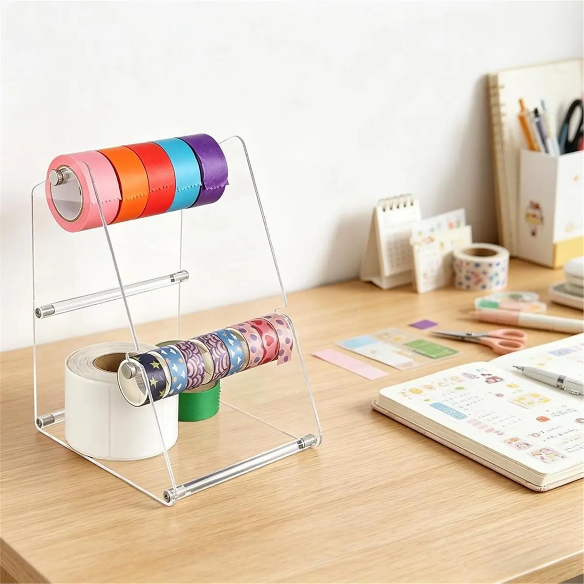 Label Roll Holder, Acrylic Sticker Dispenser for Thermal Printer, Sticker Roll Holder for Rolls & Fanfold Labels