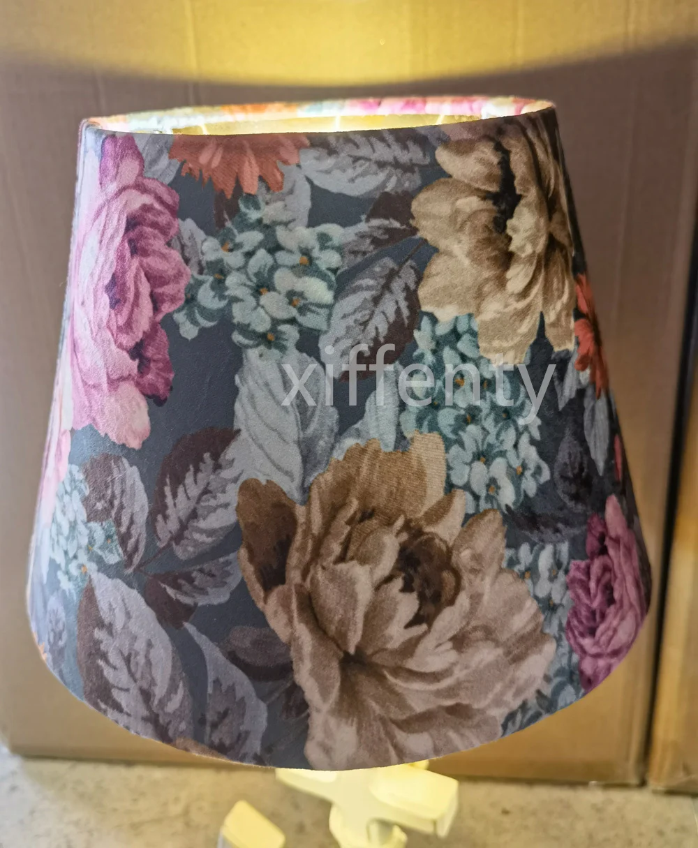 European Pop Velvet Cloth Gold Lined Cloth Lampshade Table Lamp Shade E27E14 Lamp Cap Port