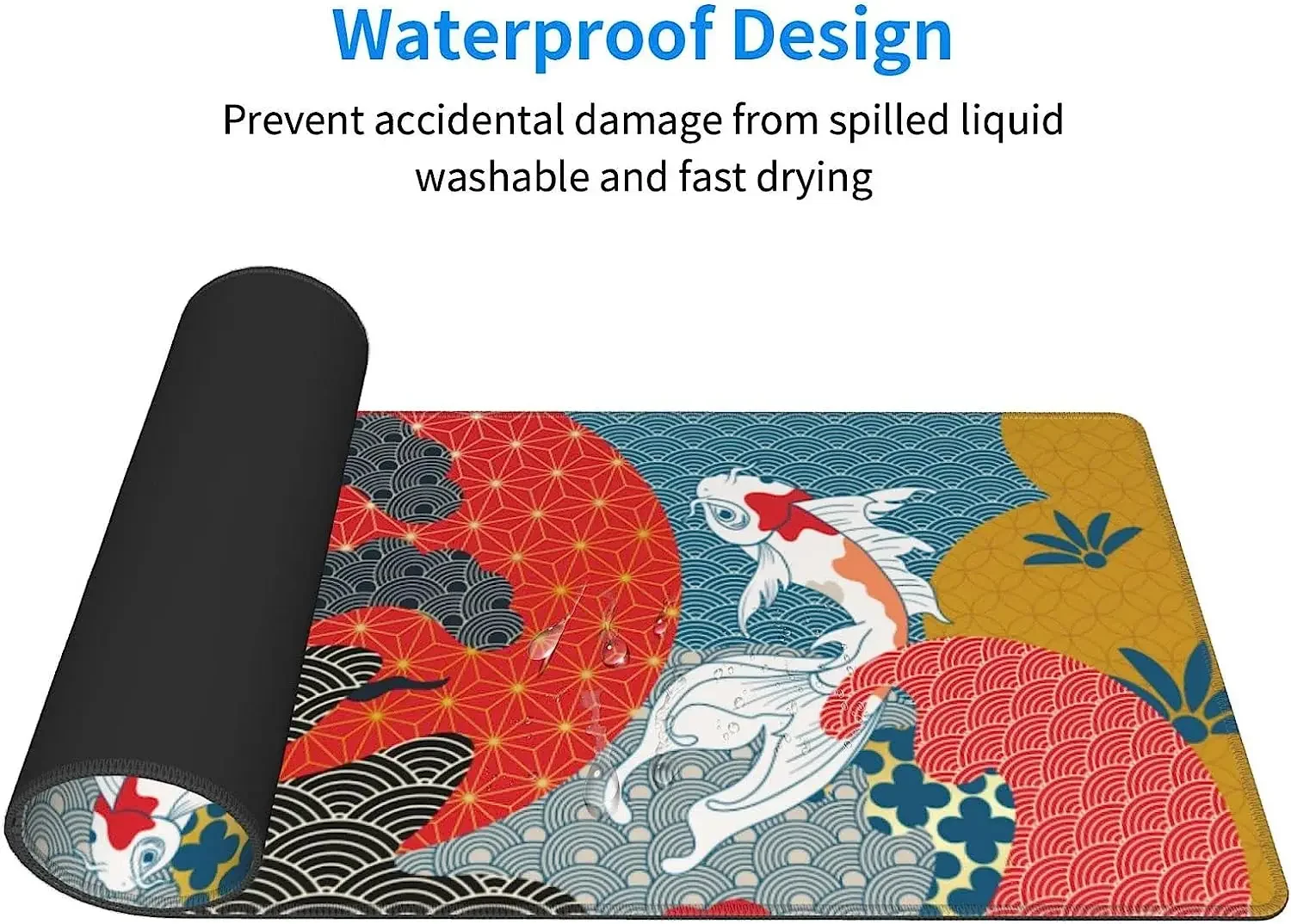 كوي سمك الشبوط لوحة ماوس كبيرة لطيف مضحك زهرة ساكورا وموجة المحيط للنساء XL حصيرة مكتبية كبيرة لسطح المكتب 31.5*11.8 بوصة