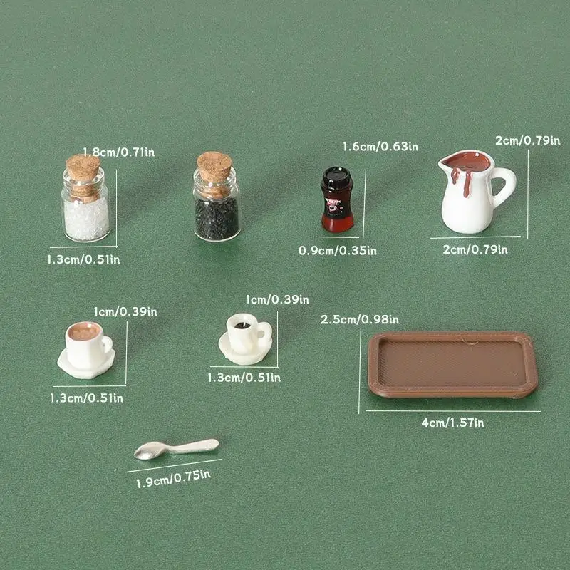 7Pcs Desktop Szene Simulation Micro Modell Teile Handgemachte Miniatur Puppenhaus Kaffee Tasse Modell Dekorative Tablett Platte Zubehör
