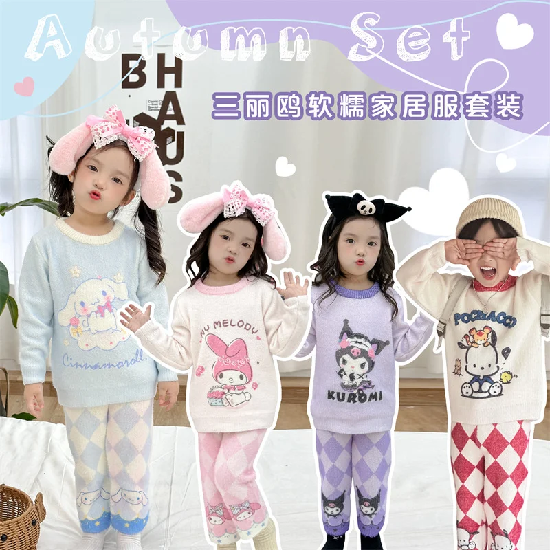 

Sanrios Children My Melody Pajamas Suit Anime Figure Tracksuit Thicken Winter Keep Warm Kawaii Cute Cartoon Sweet Leisure Hot