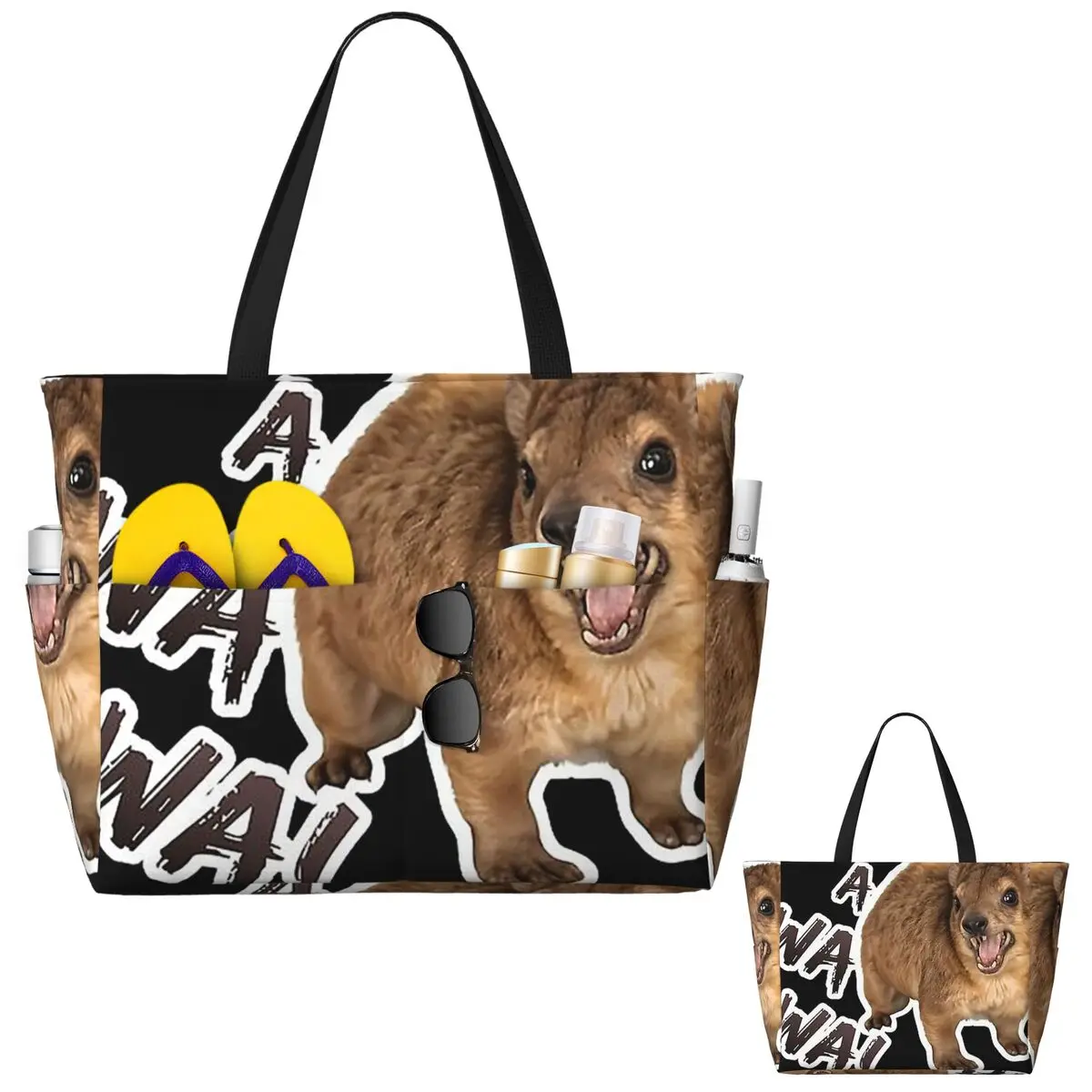 

Awawawa Angry Screaming Rock Hyrax Meme Пляжная сумка Спортивная сумка для тренажерного зала Йога Duffle Большая сумка-тоут Женская дорожная сумка Сумка для фитнеса