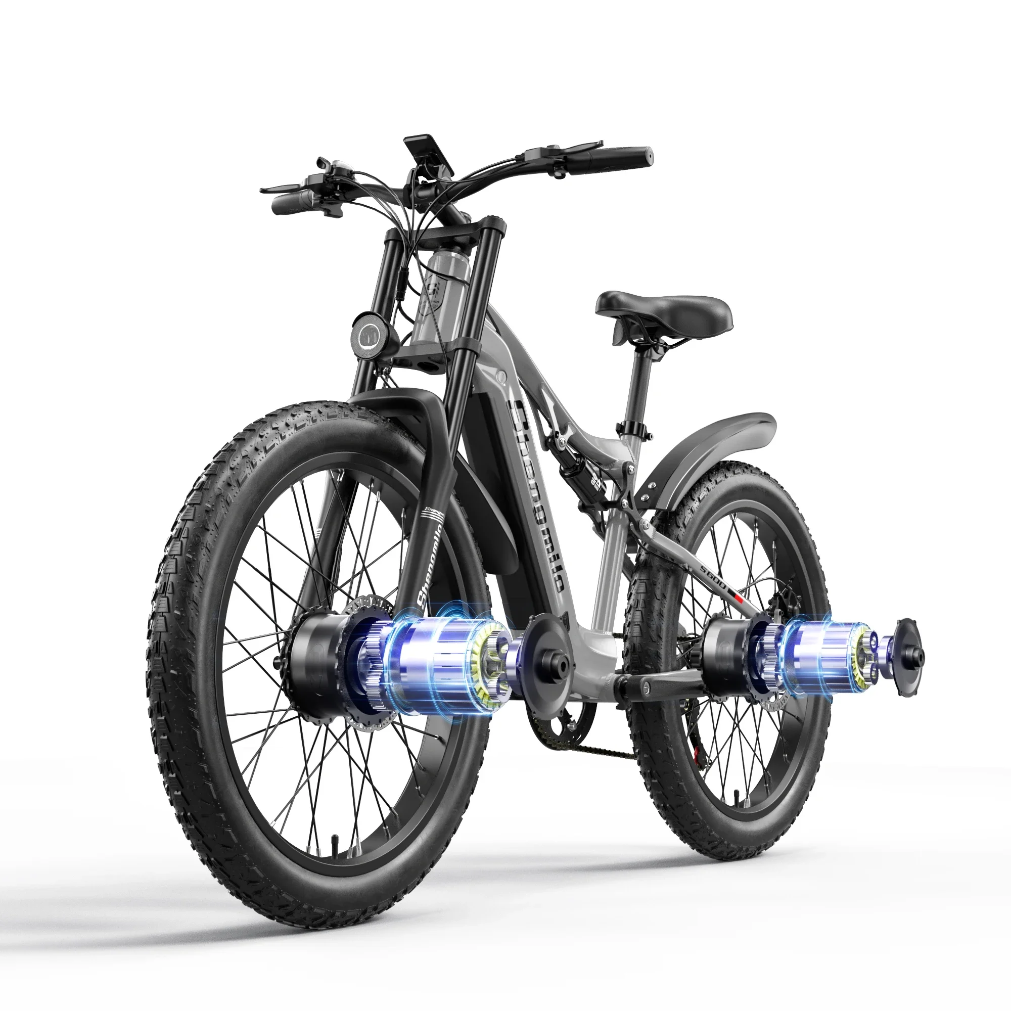Shengmilo S600 الكبار 2000 واط دراجة كهربائية للرجال E-Mountain ebike مع محركين، بطارية 48V840WH، 26 "دراجة كهربائية بإطارات سميكة