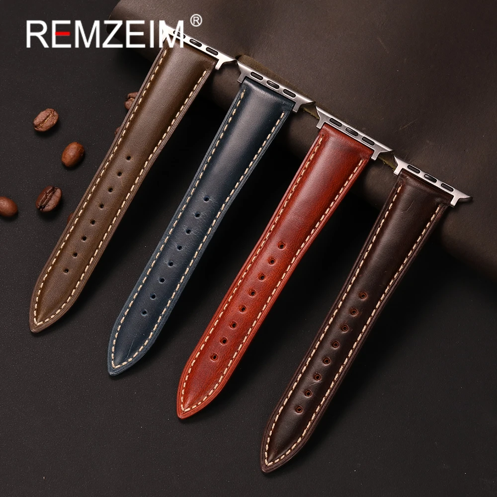 Ремешок из натуральной кожи для Apple Watch 38/40/41/42/44/45/46/49 мм, мужской браслет из воловьей кожи для iwatch 10 9 7 8 5 6 4 SE Ultra 3 2 1