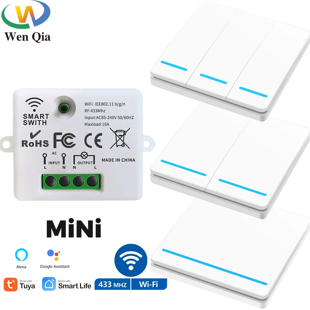 Tuya WiFi Smart Switch RF Wireless Push Button Light Switch 433MHz Wall Panel 110V 220V 10A Timing Relay Module for Alexa,Google