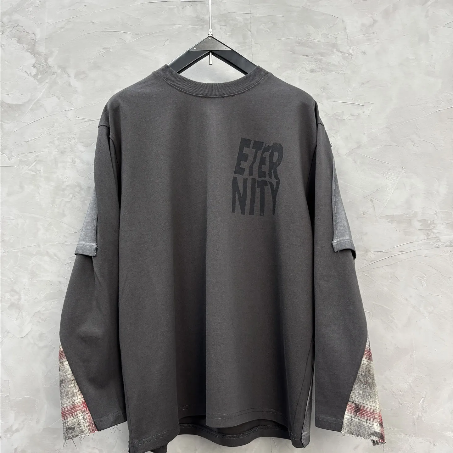 Design Sense Wasteland Distressed Dirty Dyed Stitching Long Sleeve T-shirt  High Street able Bottoming Shirt Ruan Handsome Top
