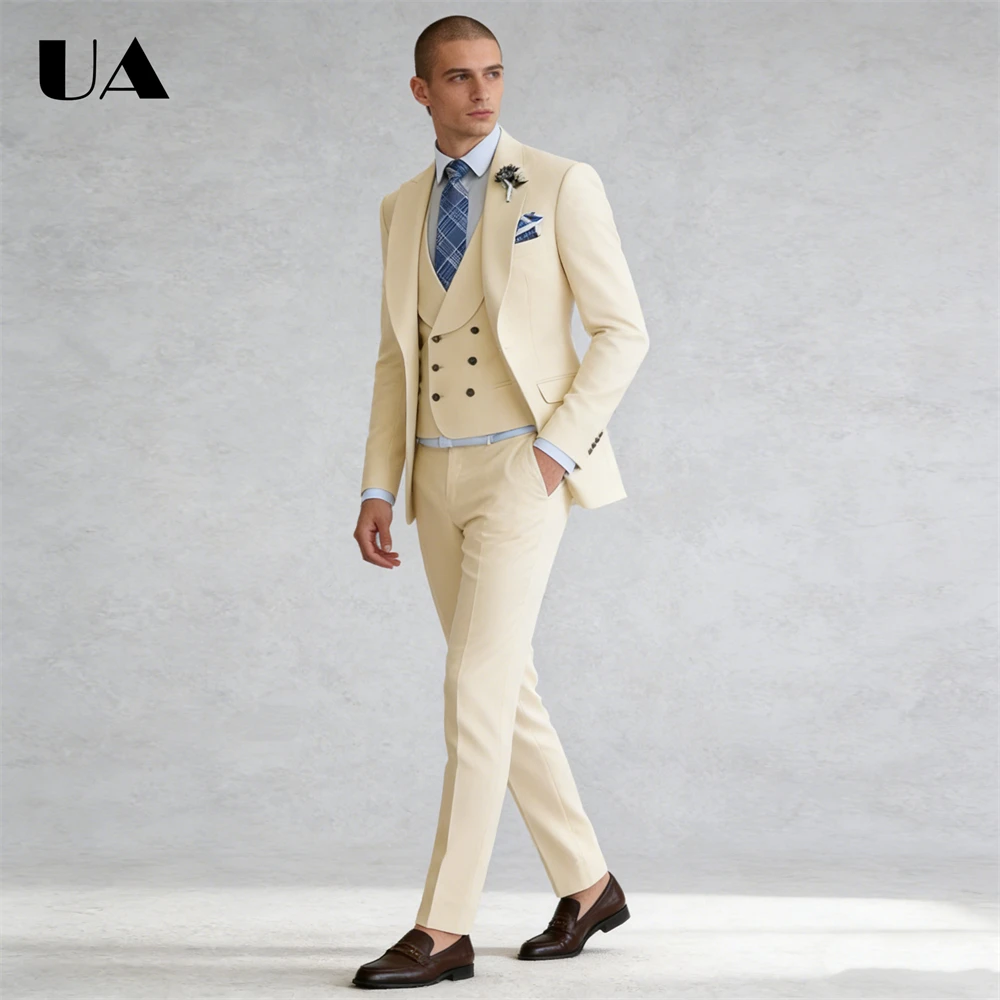 

Solid 3 Pieces Suit Set for Men, Plus Size Big Man Wedding Suit for Groom Groomsman Tuxedo Jacket Vest Pants Formal Tuxedo