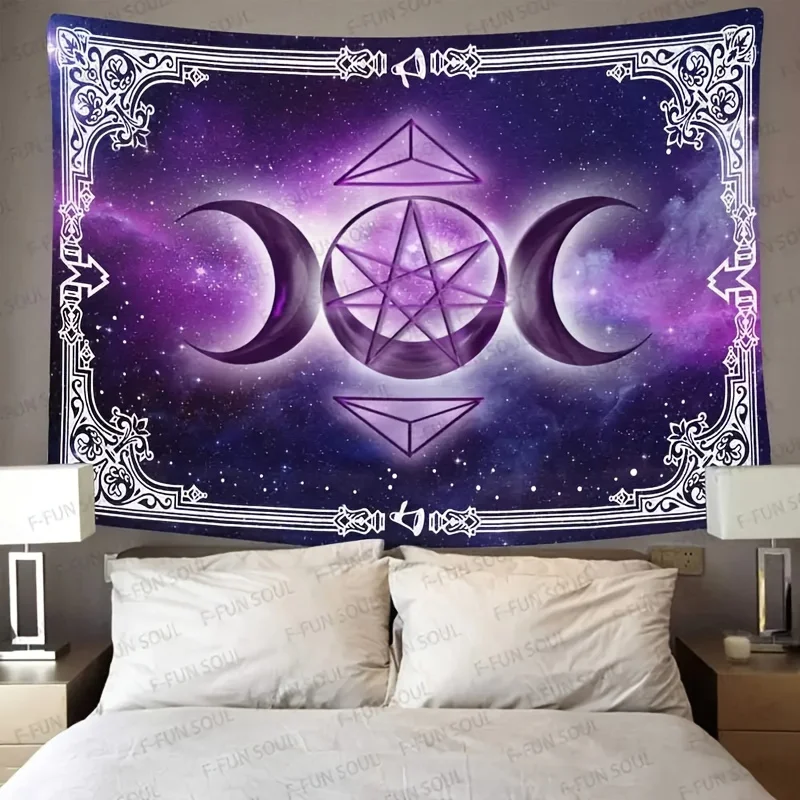 Bohemian Galaxy Tapestry Cosmic Wall Hanging Boho Decor Mystic Moon Pentagram Astrology Nebula Background Art for Witchy Bedroom