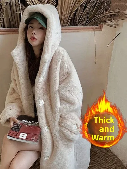 

Утепленное пальто из искусственного меха норки для женщин, новая зимняя коллекция, средней длины, большие размеры, в корейском стиле, милое, теплое, свободного кроя