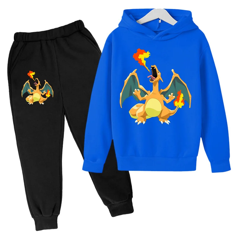 Autumn And Winter Pok É Mon Charizard Printed Children\'s Set 3-12 Year Old Boys And Girls Hoodie+Pants Casual Sports 2-Piece Set