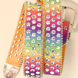 men's fashion diamond studded belts rainbow soft leather rhinestone belt stage nightclub womens stylish waistband designer leash