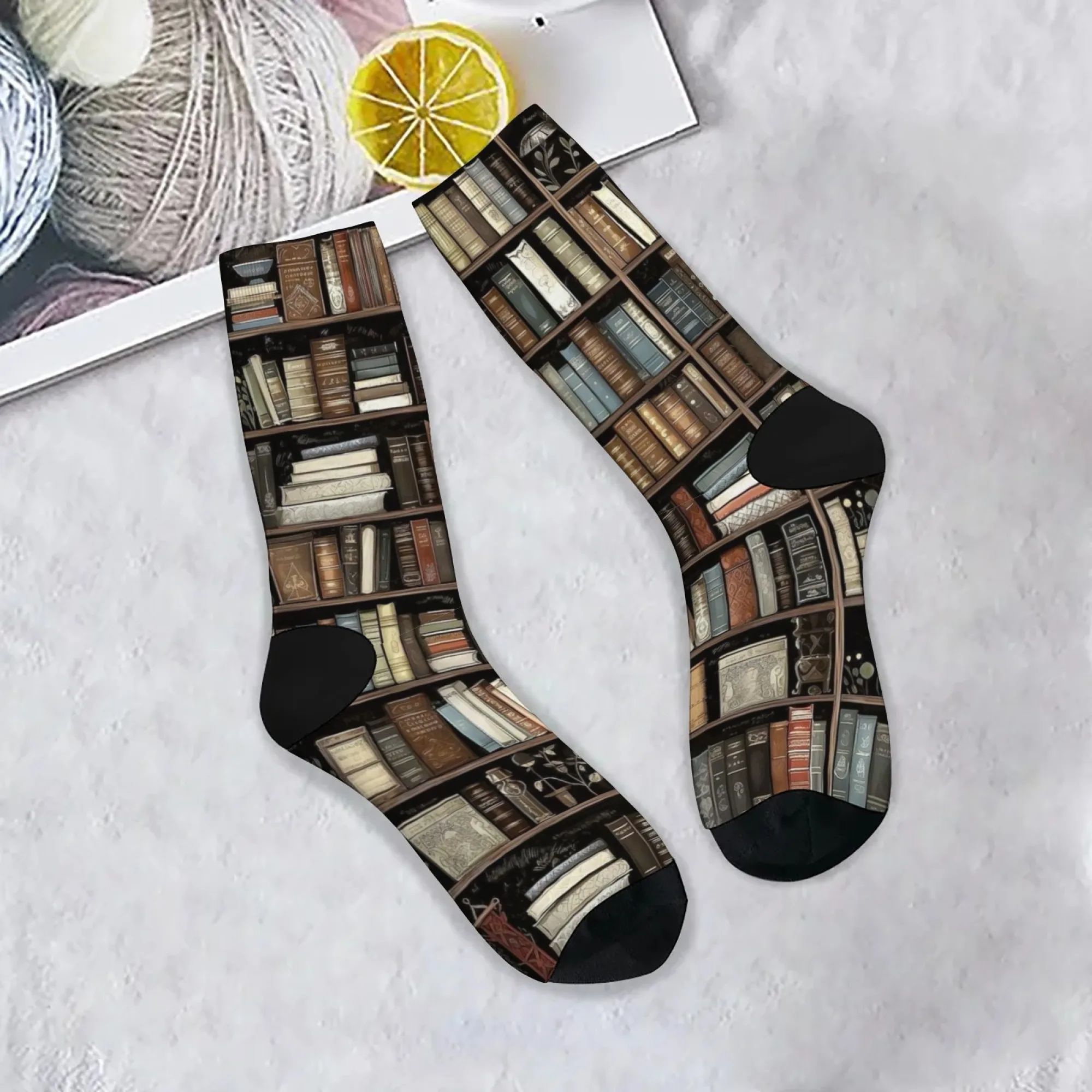 Calzini creativi con motivo libreria, comodi calzini sportivi casual unisex caldi antiscivolo, novità divertenti calzini hip hop felici regalo