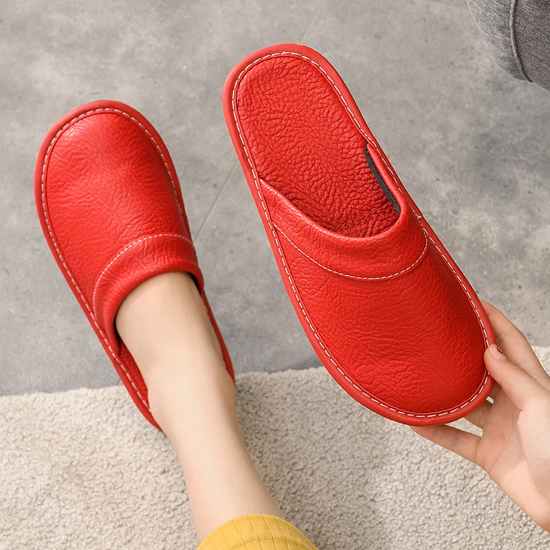 Waterproof faux leather slippers men\'s winter indoor fur shoes slippers male bedroom mules shoes mans sleepers plus size 47 48