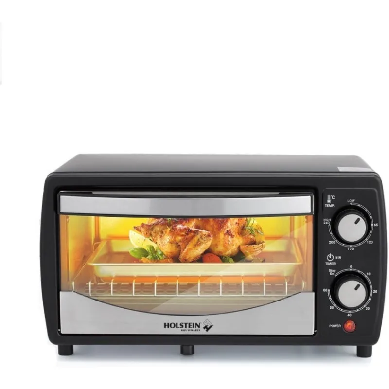 

OUIO 4-slice countertop oven with 60-minute timer, includes pan and grill, grill and bake, convenient for kitchen use