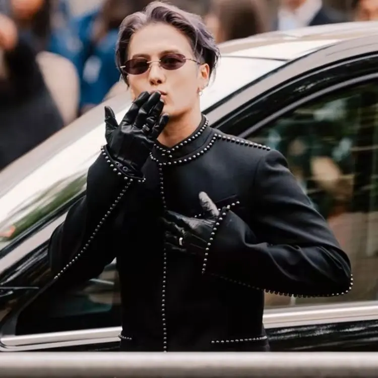 

Men's Stand Collar Rivet Design Jacket Jackson Wang Jacket New Luxury Slim Fit Men's Trendy black Zhongshan Coat