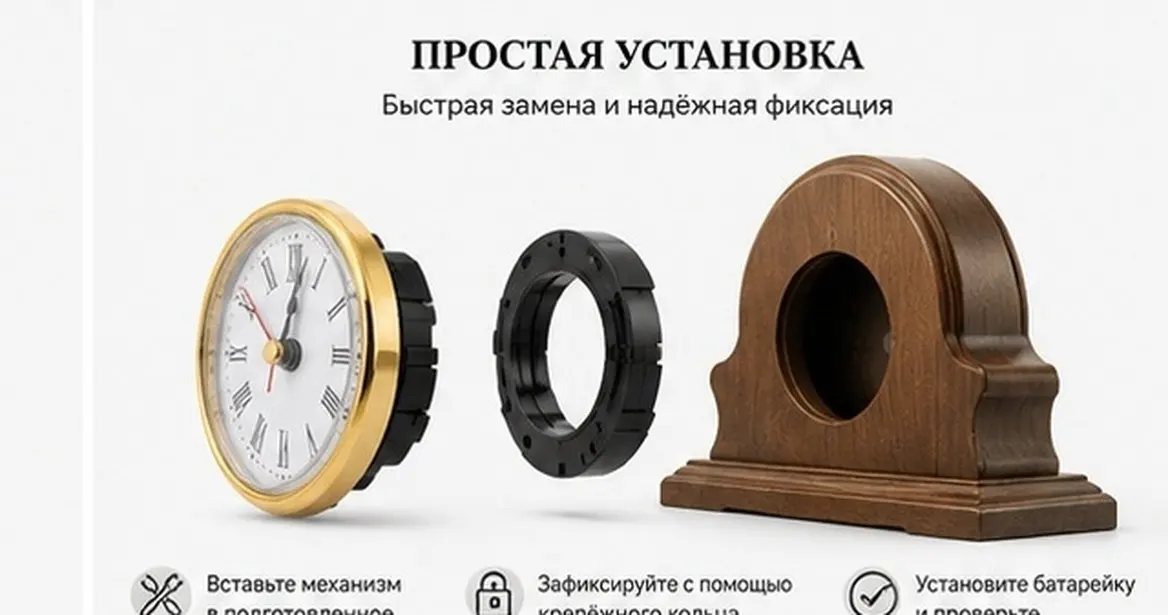 1Set Handpolished Iron Clock Insert Gold Rim Round Face Roman Numerals Quartz Movement for DIY Clock Decor