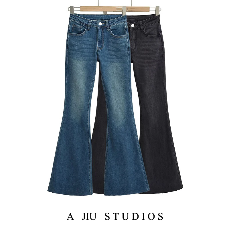 

Low Waist Bell Bot Denim Jeans American Sle Waed Blue Micro Flared Casual Long Trousers for Women Hot Girl Jeans