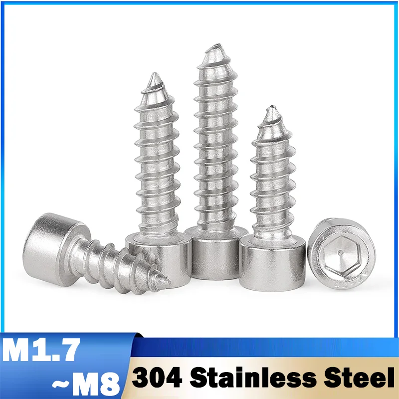 M1.7 M2 M2.3 M2.5 M3 M3.5 M4 M5M6M8 304 Stainless Steel Hexagon Socket Allen Cup Head Self Tapping Wood Screws Bolt Small Screws