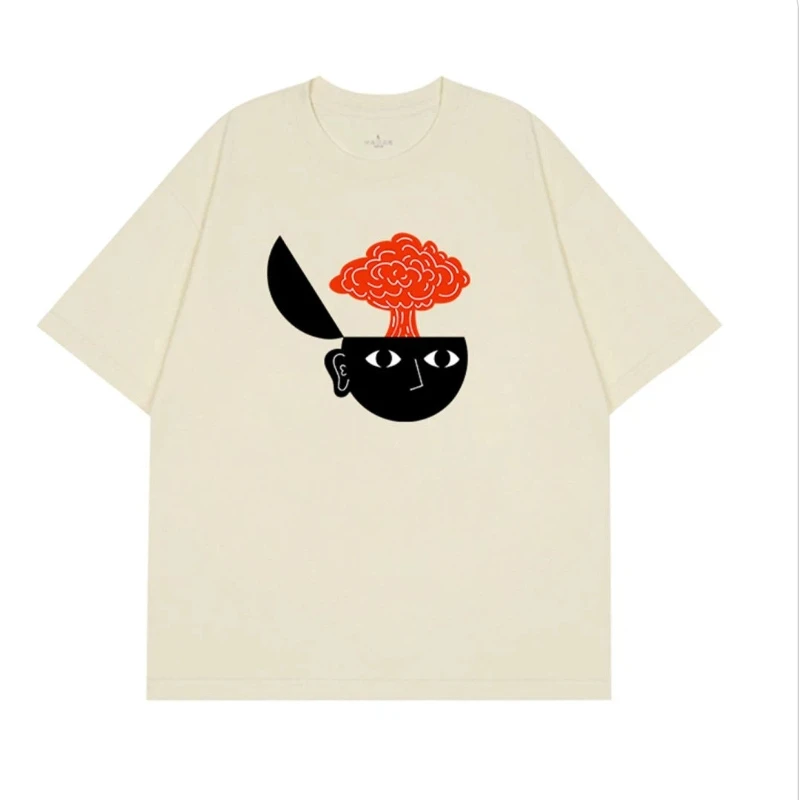 Unisex Summer Fun Abstract Cartoon Graphic Crew Neck Short Sleeve Casual Loose Streetwear Tee Tops S-3XL