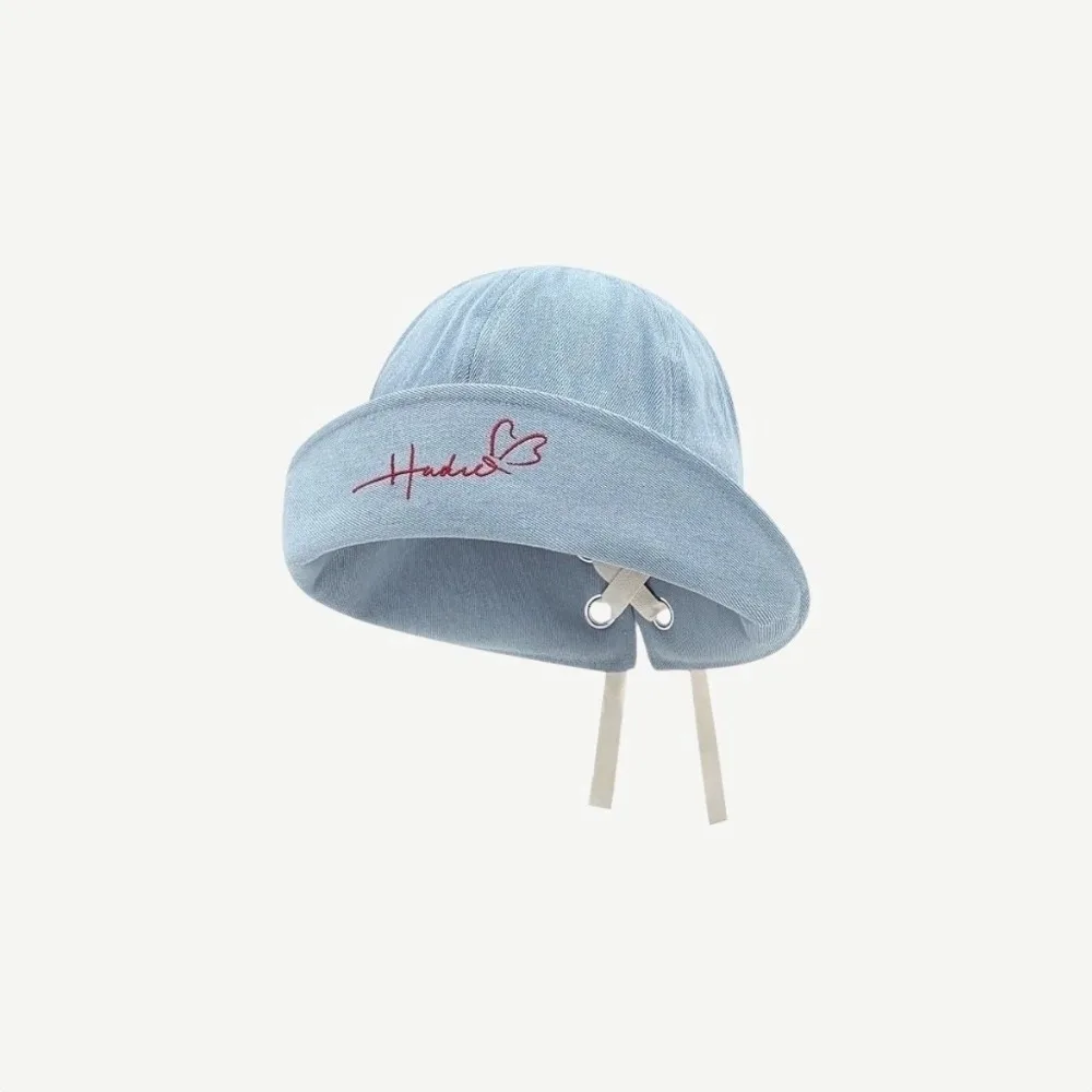 

Vintage Korean Denim Bucket Cap Y2k Versatile Denim Fishing Cap Sweet Bow Tie Sun Protection Hat Streetwear