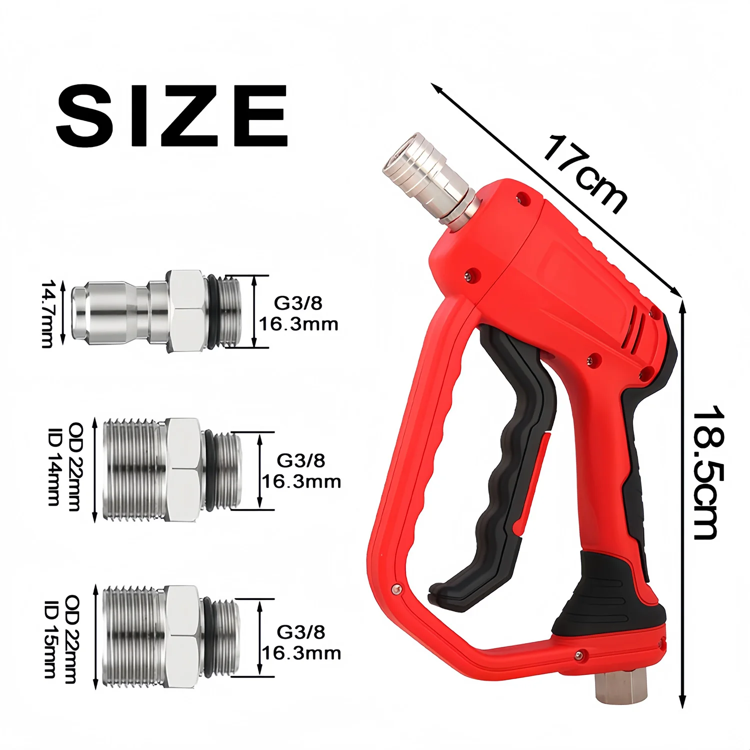 Short Pressure Washer Gun 3/8 & M22-14/15mm Universal Quick Connector for High Pressure Hose