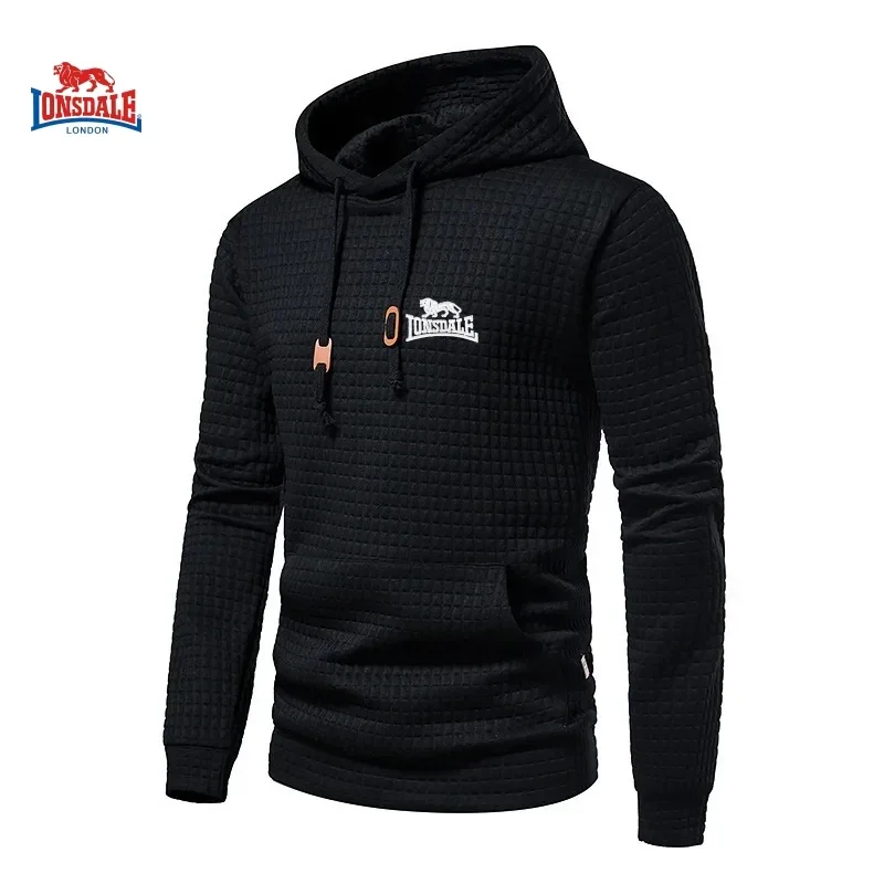 Autumn and Winter Men's Embroidered Pure Cotton Checkered Hoodie New Fashionable Casual Outdoor Windproof Sports Top