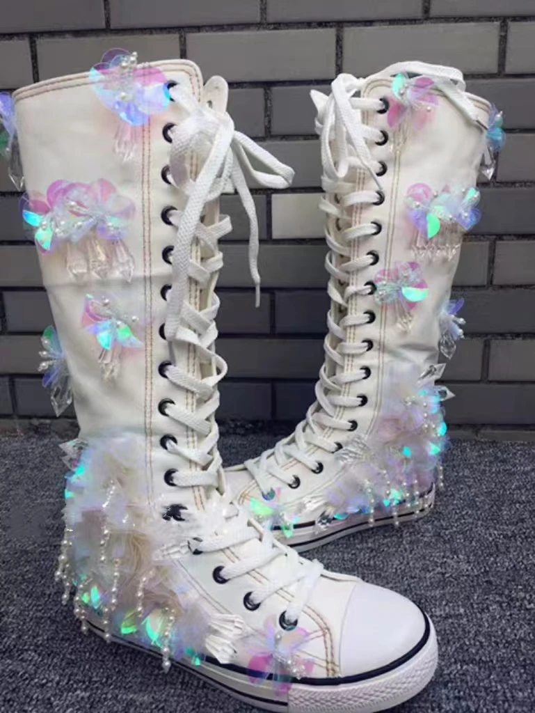 

Холщовая обувь ручной работы с жемчугом и блестками, цветами, расшитая бисером, бахромой и драгоценными камнями, повседневная спортивная обувь с высоким берцем на шнуровке, размеры 35-39