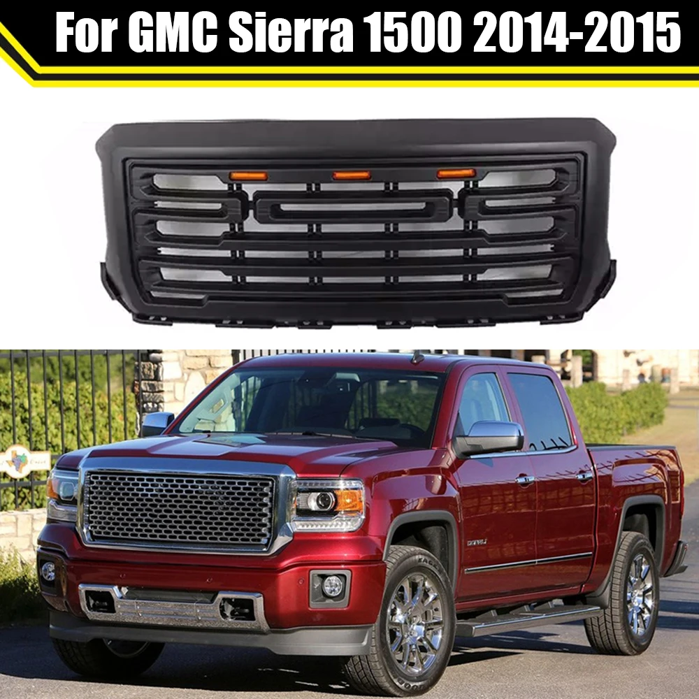 

Front Upper Grill Bumper Mesh Hood Grills Matte Black For GMC Sierra 1500 2014 2015 Car-Styling ABS High Quality Racing Grille