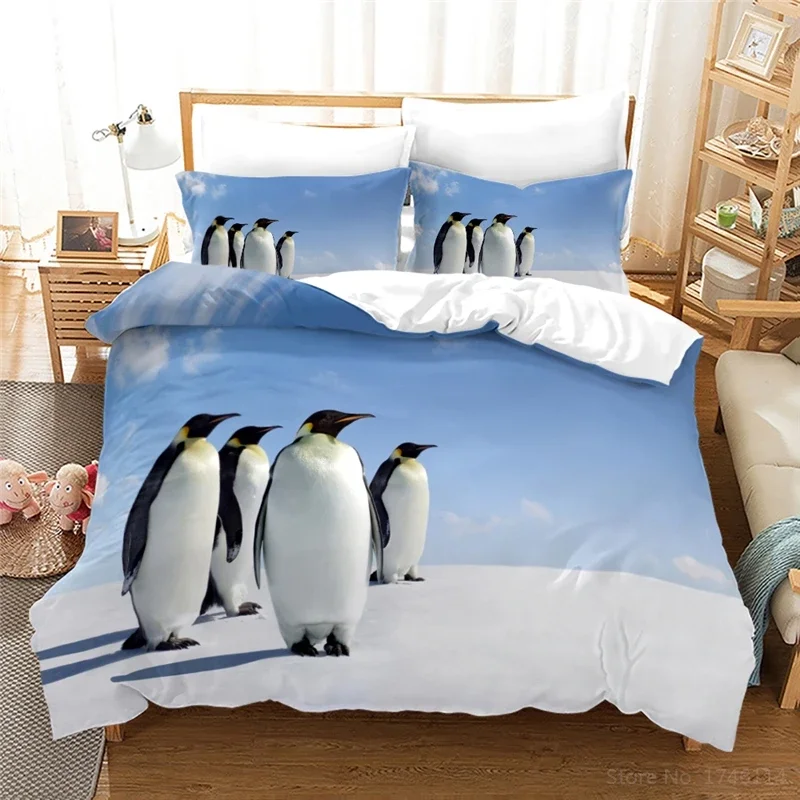 3D Print Animal Penguins on Glacier Kawaii Bedding Set Queen King Size Duvet Cover Set Quilt Cover with Pillowcase Home Textile