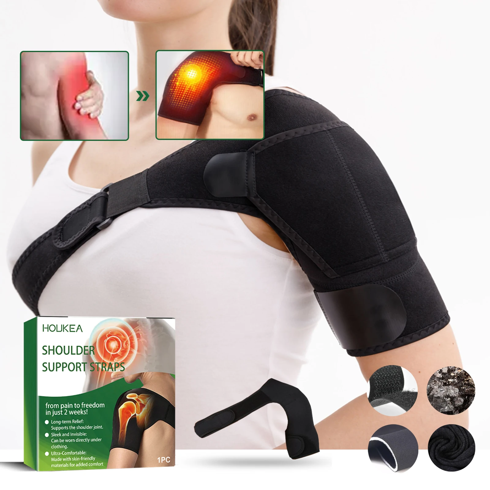 Magnet Self Heating Shoulder Brace Adjustable Pad Unisex Heat Therapy Shoulder Massager for Frozen Shoulder Pain Relief