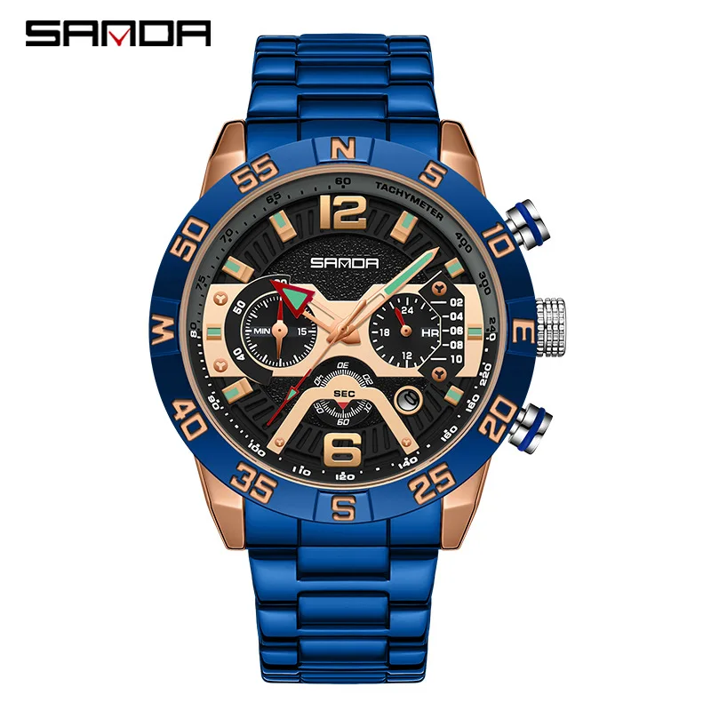 

SANDA9018 Men's Quartz Watch Six Needle Timer Calendar Waterproof Night Light Hands Multi Color Trendy Sports Men's Watch