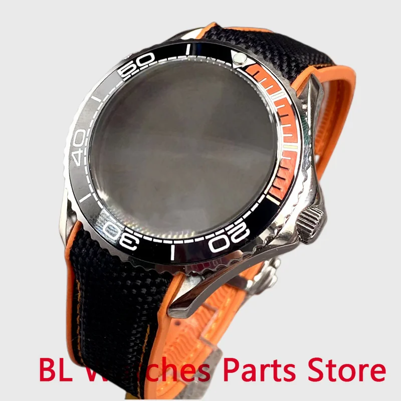 BL 41mm Watch Case Orange Rubber Strap Ceramic Bezel Fit NH34 NH35A Miyota 8215 Automatic Movement Sapphire Glass Waterproof