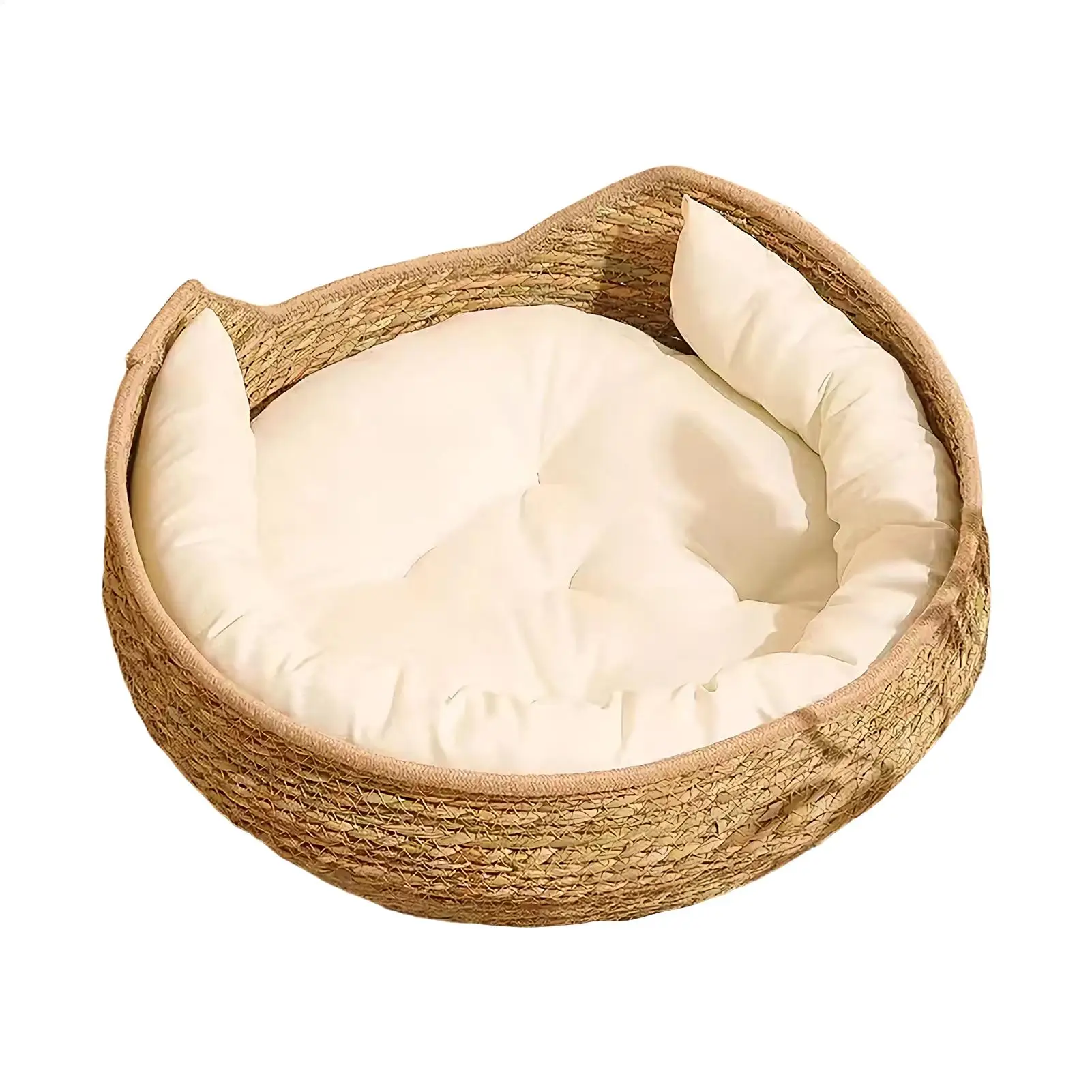 Cat Bed Cotton Rope Woven Cat Bed with Pillow and Cushion All Season Indoor Weaving Pet Resting Scratching Sleeping Furniture
