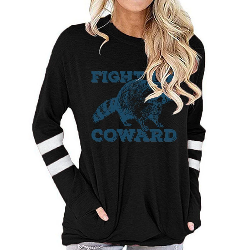 Women's Long Sleeve Top Funny Animal Raccoon Fight Me Coward Retro Long Sleeve T-shirt Trendy Raccoon Gift Vintage Classic Tops