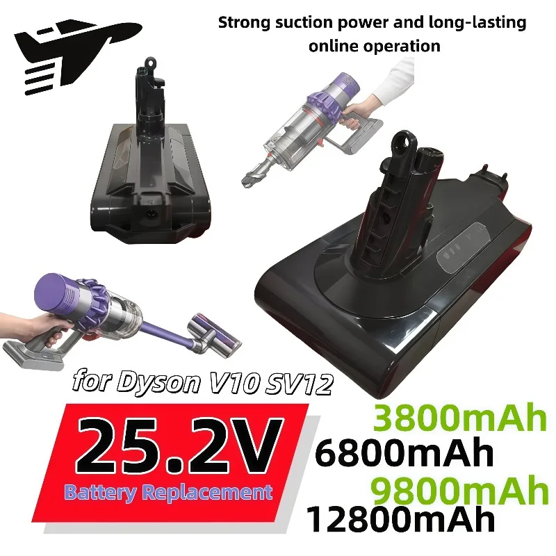 25.2V Vacuum Replacement Battery 3800/6800/9800/12800mAh, Upgraded Battery Pack Fit for Dyson V10 SV12 V10 Fluffy Whirlwind