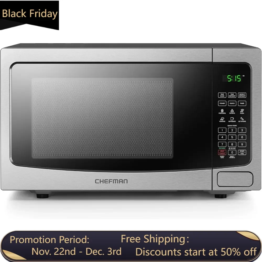 

Countertop Microwave Oven 1.1 Cu. Ft. 10 Power Levels, Eco Mode, Memory, Mute Function, Child Safety Lock, Easy Clean