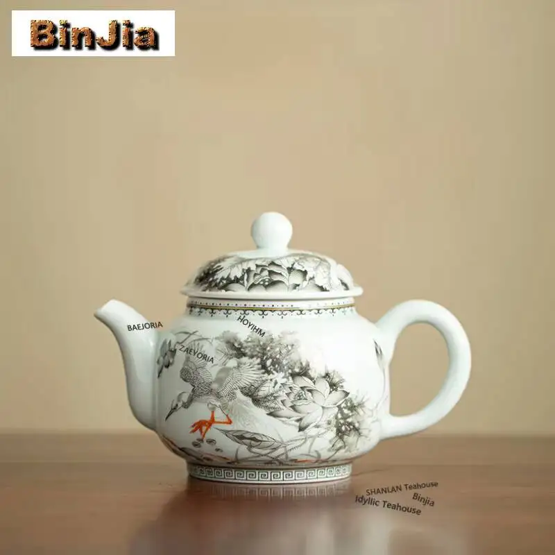 290ml Grisaille Painting Crane Teapot Antique Tea Infuser Pot Tea Soaking Kettle With Ball Hole Tea Ceremony Accessories Craft