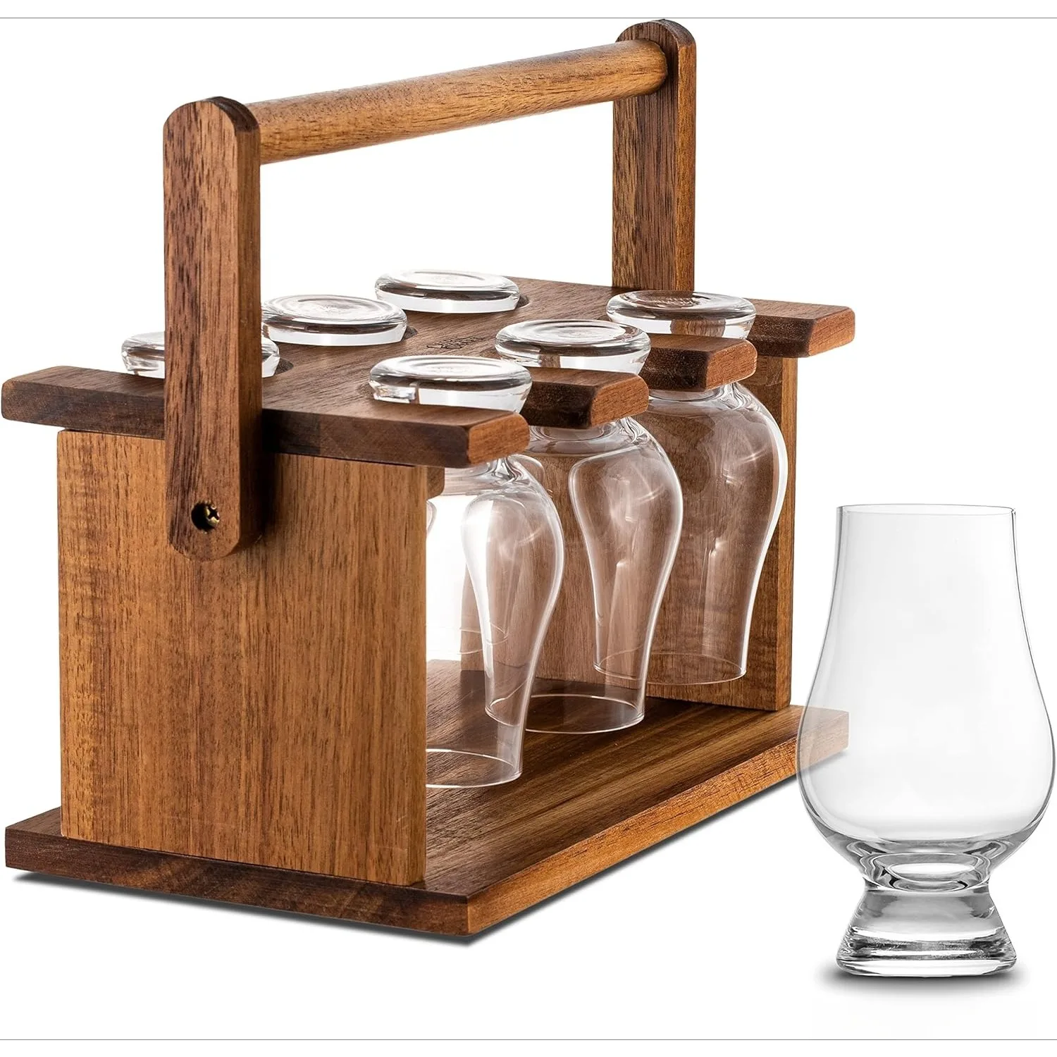 

Acacia Hardwood Whiskey Glass Holder - Carrier and Drying Rack for Whisky Tasting Glassware