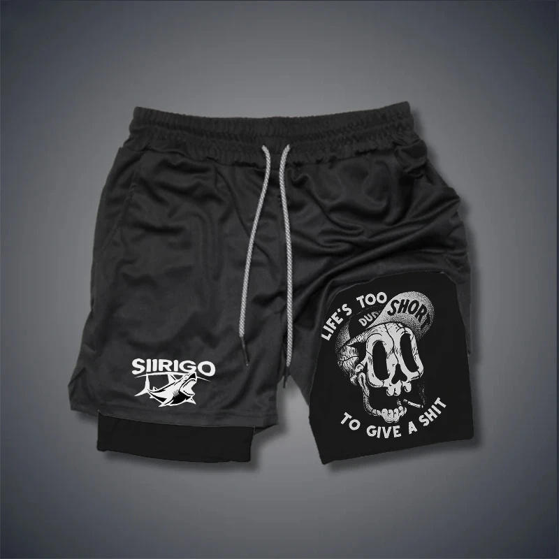 Neue Herren-Fitness-Shorts mit zweilagigem, schnell trocknendem, atmungsaktivem, schweiß absorbieren dem Shorts mit Totenkopf-Print für das Sommer-Fitness-Laufen