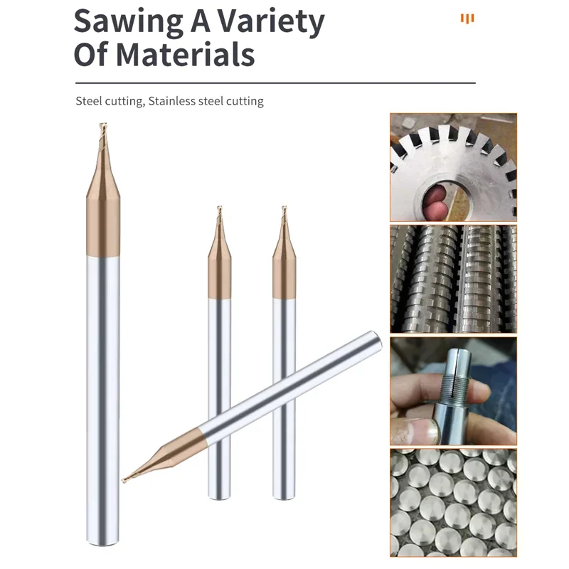 SLUGB Micro Flat End Mill 2F Karbida CNC Milling Cutter HRC55 0.2-3.0Mm Panjang Leher Ukiran Router Bit