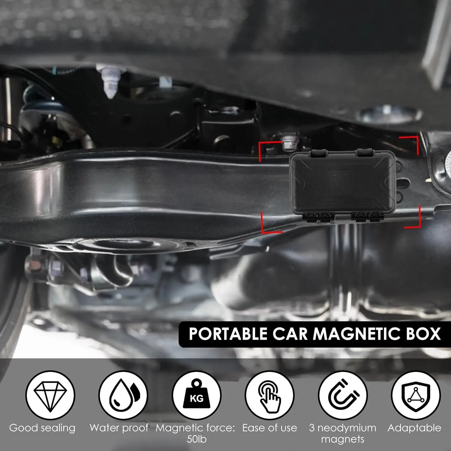 Magnetischer Schlüsselhalter unter dem Auto, versteckter Schlüsselkasten mit starkem magnetischem Schlüsselversteck, multifunktionales Gehäuse, sichere magnetische Box für Ersatz-GPS