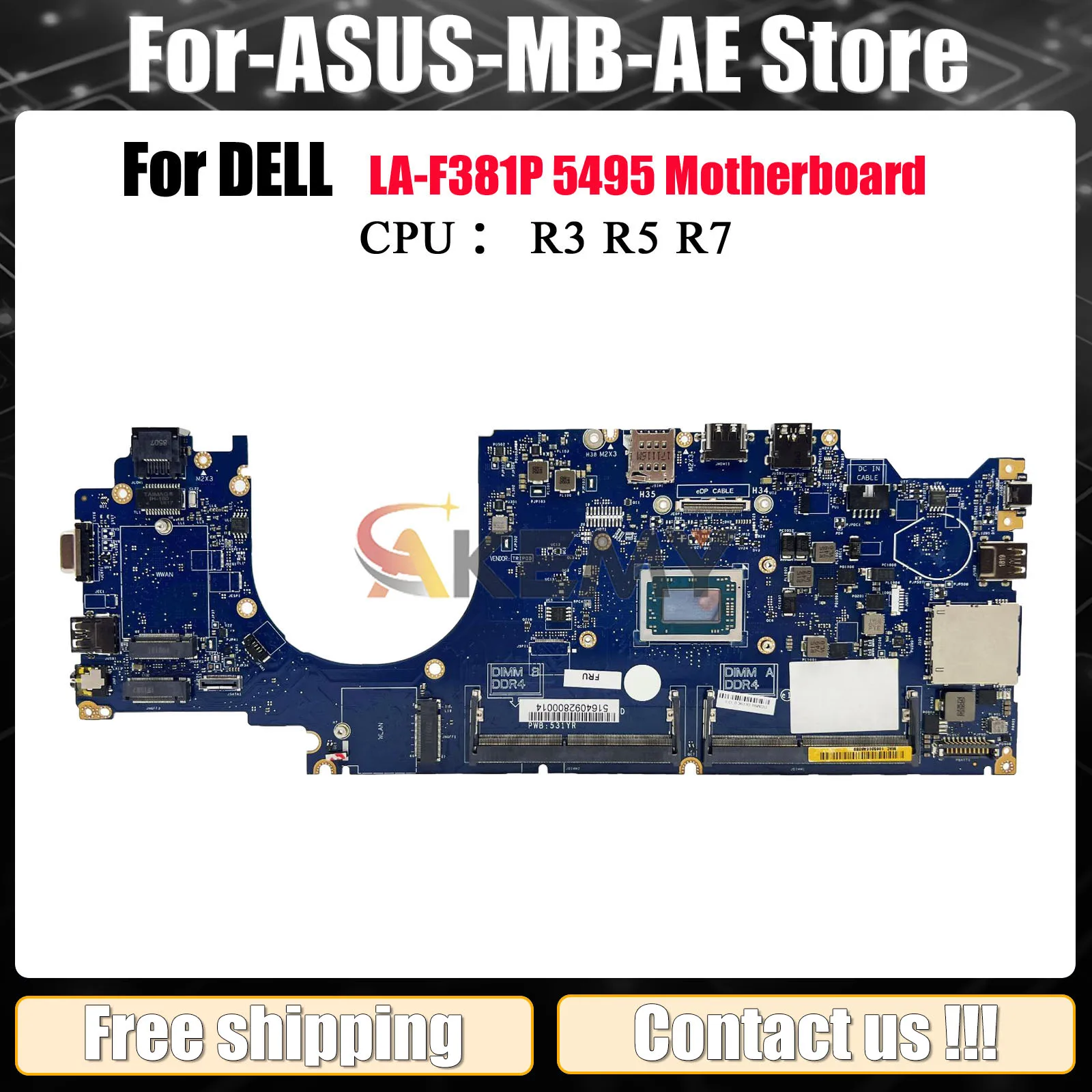 

С процессором R3 R5 R7 для Dell Latitude 5495 LA-F381P, материнская плата для ноутбука 07CT81, 09GYDK 0MV0K5, высококачественное тестирование, ОК