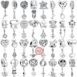 Fit oryginalny Pandora Charms bransoletka DIY biżuteria 925 Sterling Silver drzewo korona łańcuch bezpieczeństwa wisiorek ażurowe zwierzę anioł koraliki