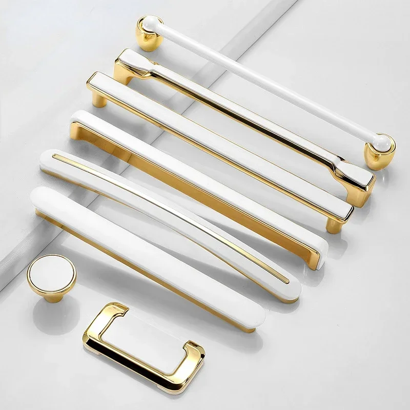 1Pc Gold White Handle Zinc Alloy Creamic Handle Cabinet Knobs Drawer Pulls Kitchen Door Handles for Furniture