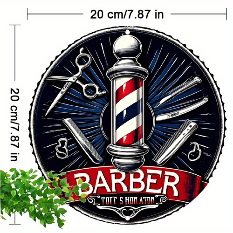 Vintage Barber Pole Metallschild – 20,32 x 20,32 cm, runde Aluminium-Wandkunst, Retro-Dekor, geeignet für Zuhause, Salon, Bar, Café, Garag